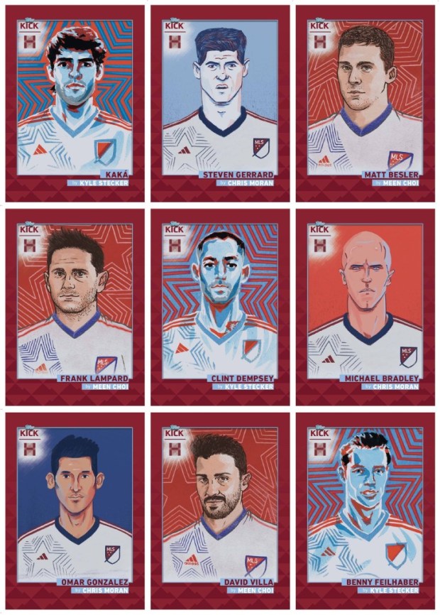 Dibujos de algunos de los futbolistas que han pasado por la MLS. Fotomontaje: Topps Howler