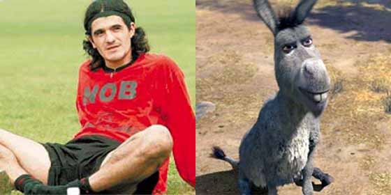 Comparativa entre Ariel Ortega y el burro de la película Shrek. / Fotomontaje: El País (VERNE)